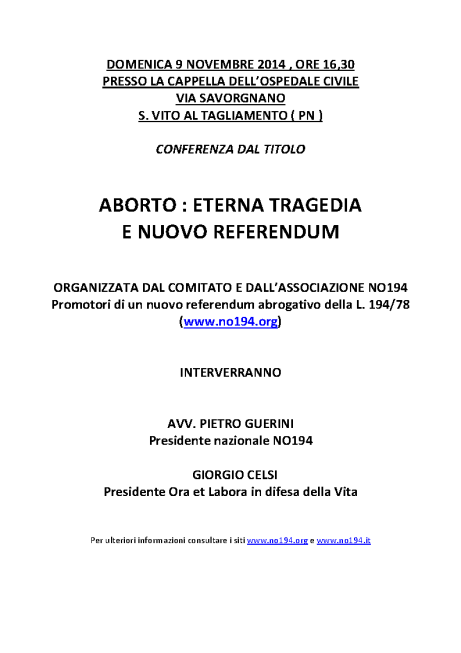 Locandina Conferenza 9.11.2014